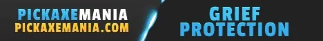 play.pickaxemania.com Minecraft Bedrock server banner