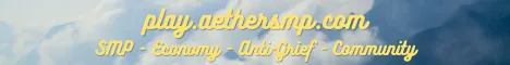 Aether • Smp • Survival • Economy Minecraft Bedrock server banner
